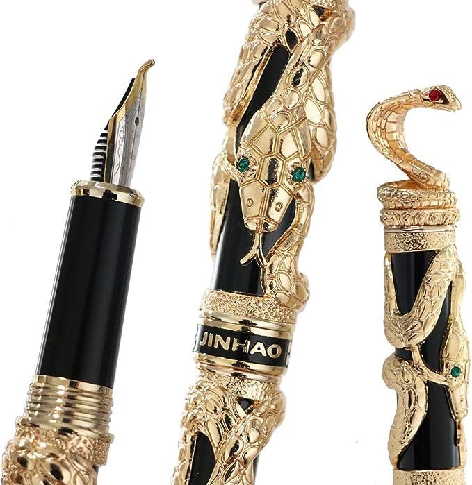 guldpenna dekorerad med en ormkobra bläckpenna
