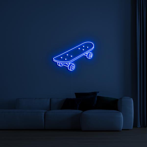 3D-glödande LED-neonskylt på väggen - skateboard