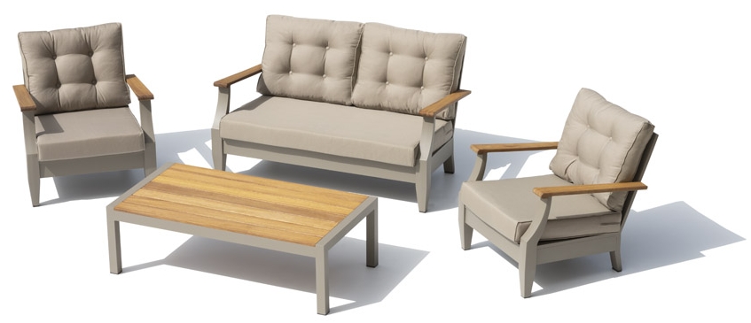 Terrass sittplatser i den lyxiga moderna trädgården - soffa med fåtöljer för 4 personer + bord