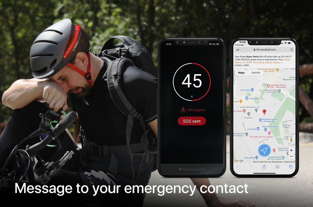 smart cykelhjälm app sos emergency