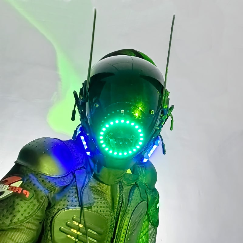 Lysande LED Cyberpunk maskhuvudhjälm