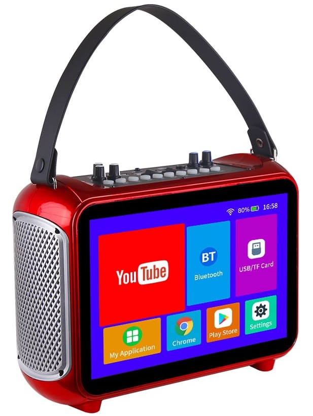 mini portabel karaoke set med display och mikrofon