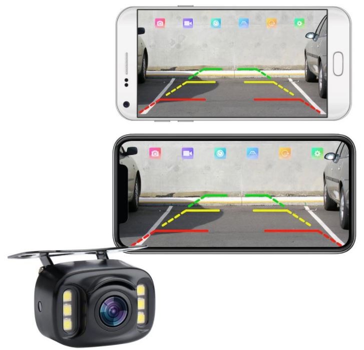 bakre kamera på mobiltelefon i bilen