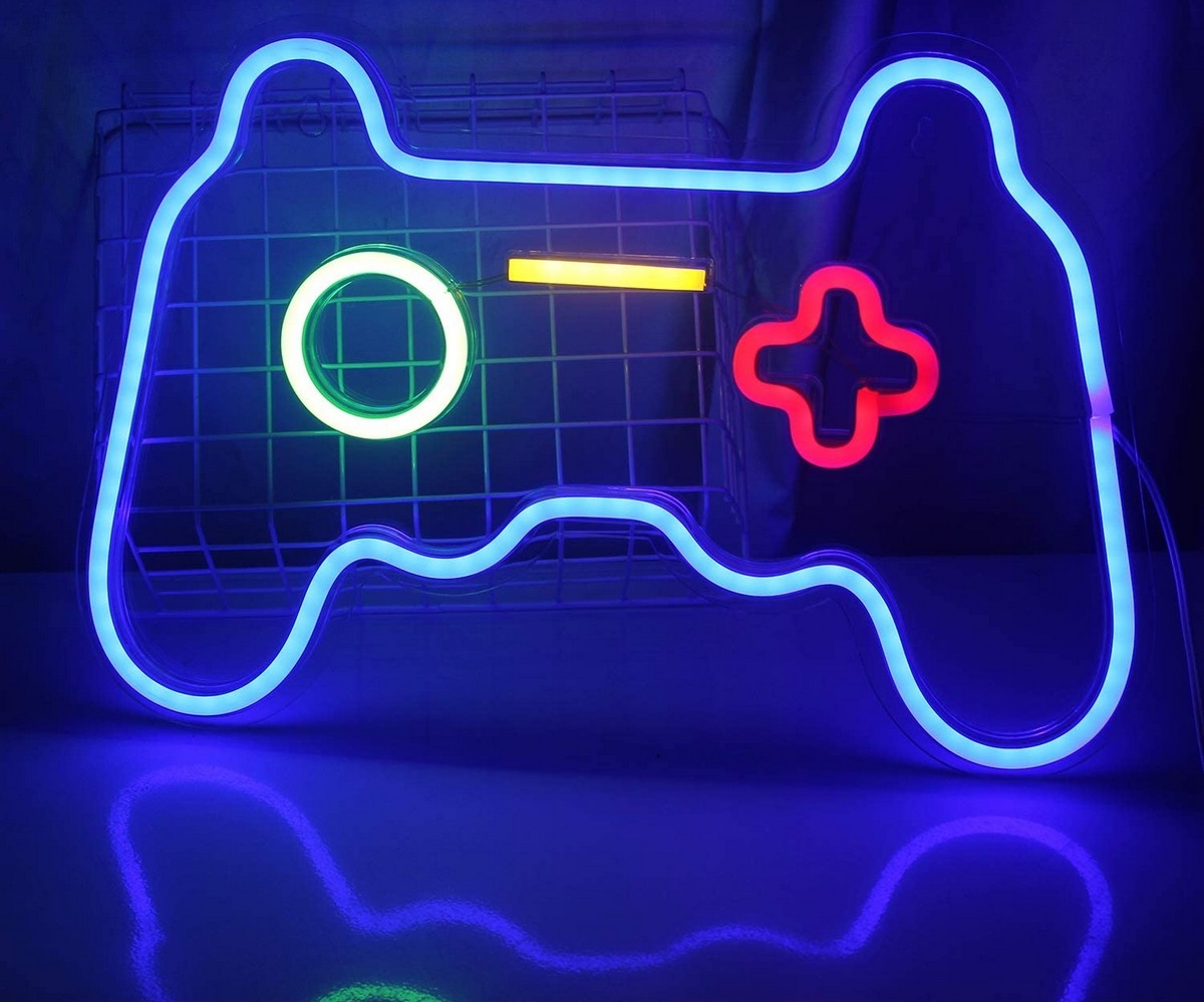neon led logotyp på väggbelysning - gamepad