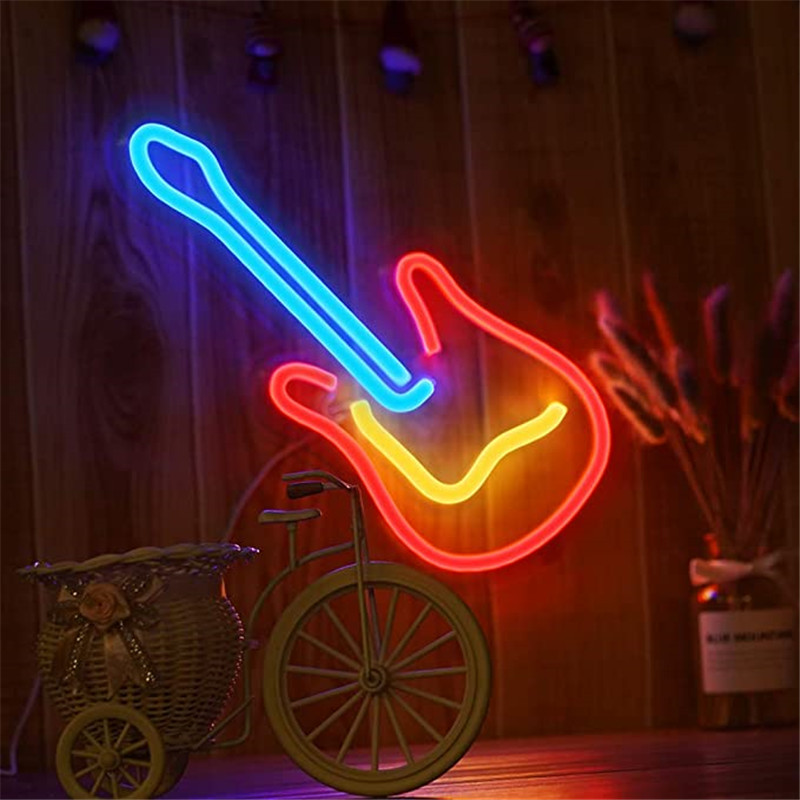 neon banner gitarr glödande belysning
