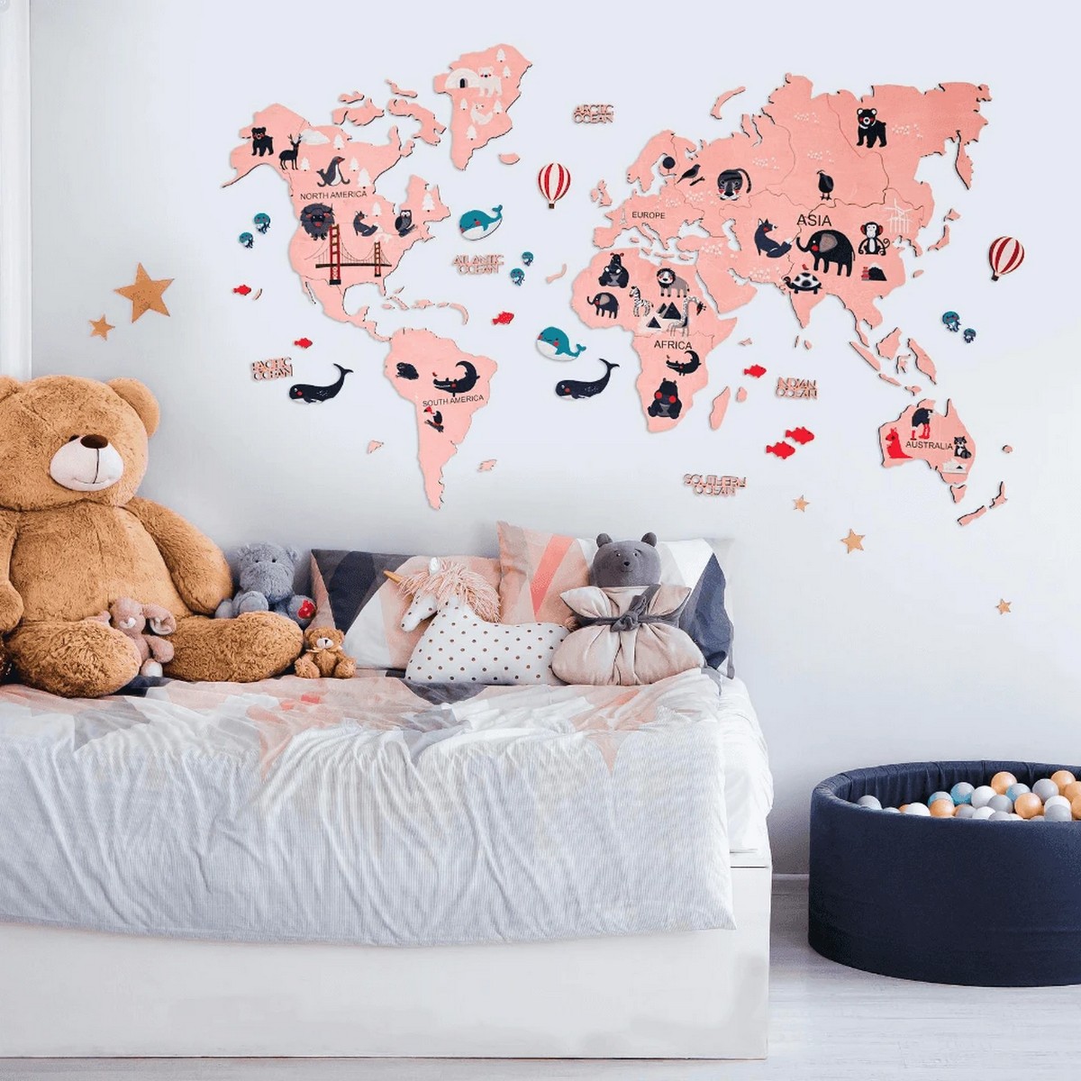 världskarta för barn - rosa