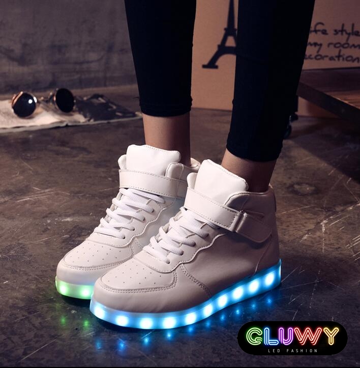 LED glänsande stövlar sneakers vit