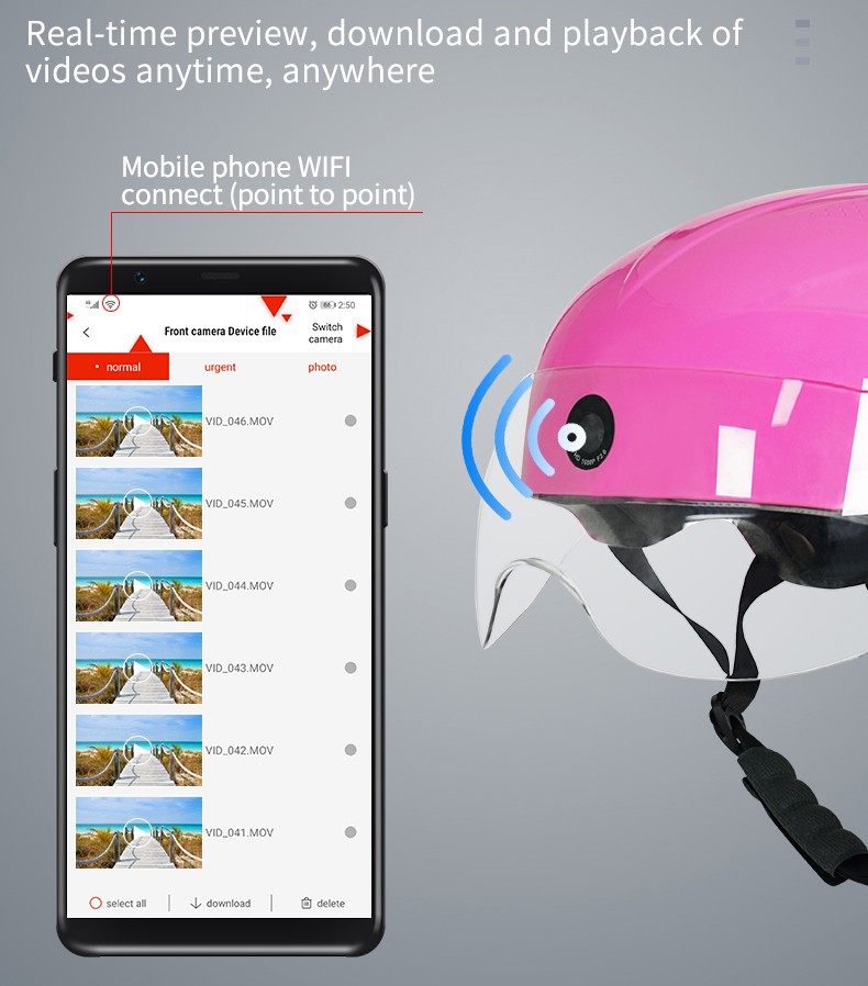 motorcykelhjälm kamera wifi-anslutning via app smartphone