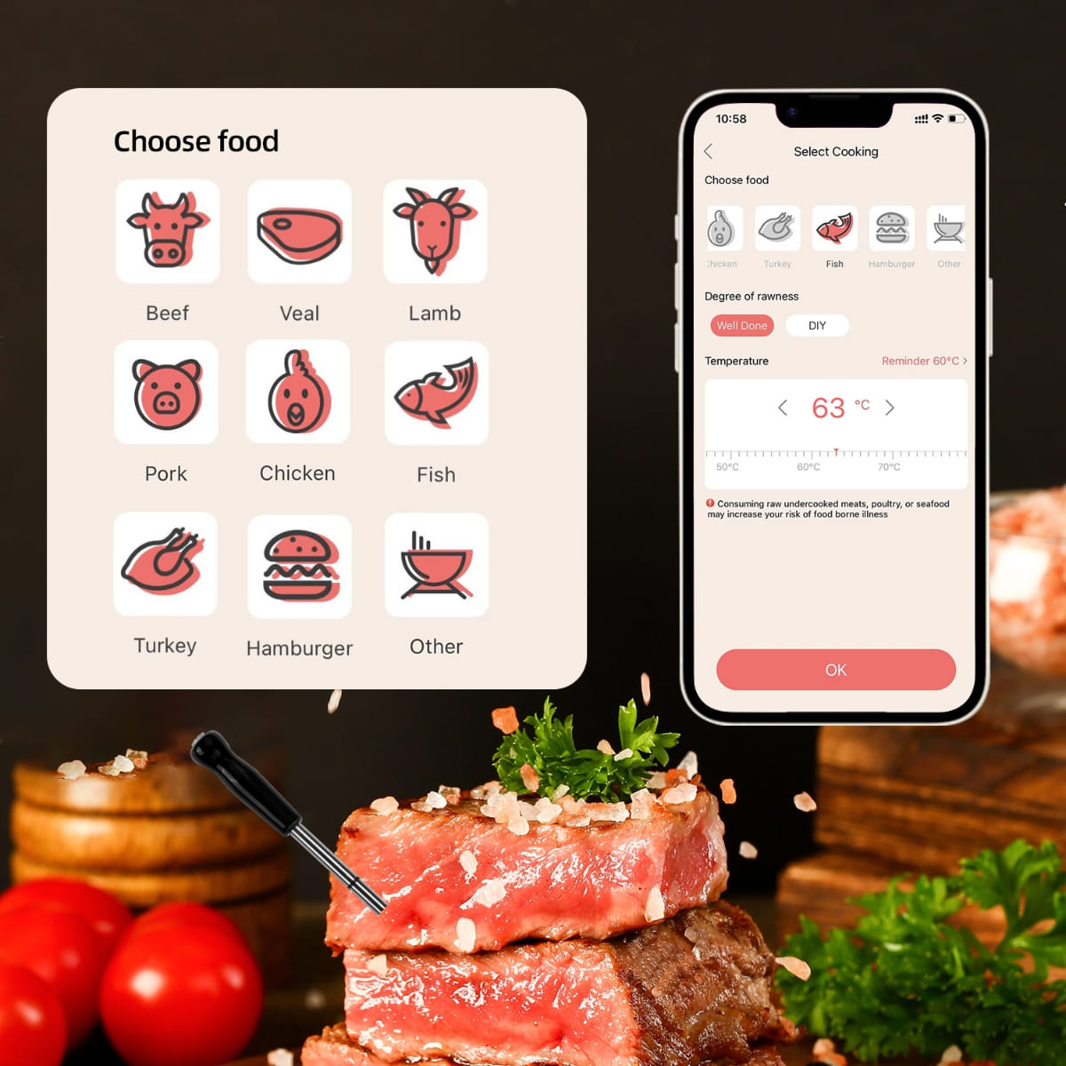 Trådlös kötttermometer - mobilapplikation