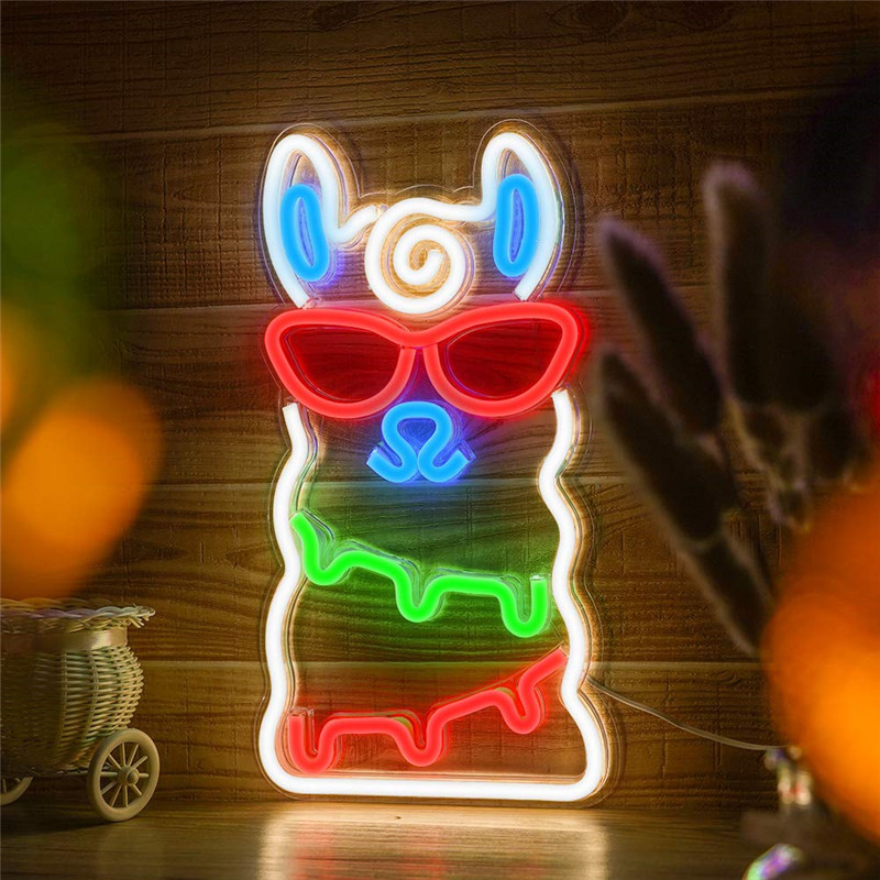 neon lama logotypbelysning på väggen