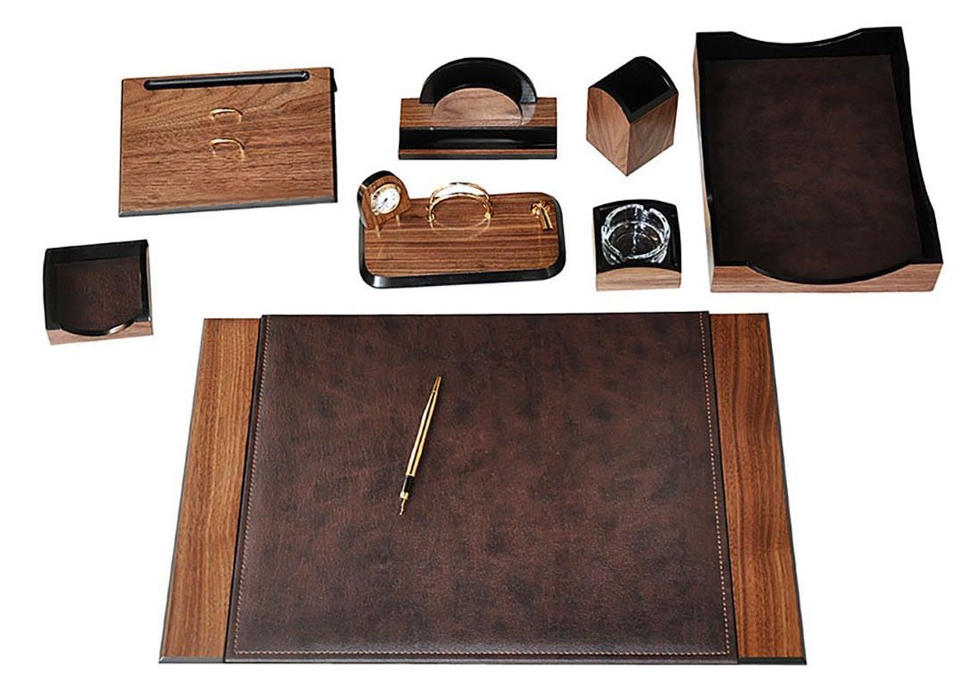 kontorstillbehör - kontorsbordsset läder och trä