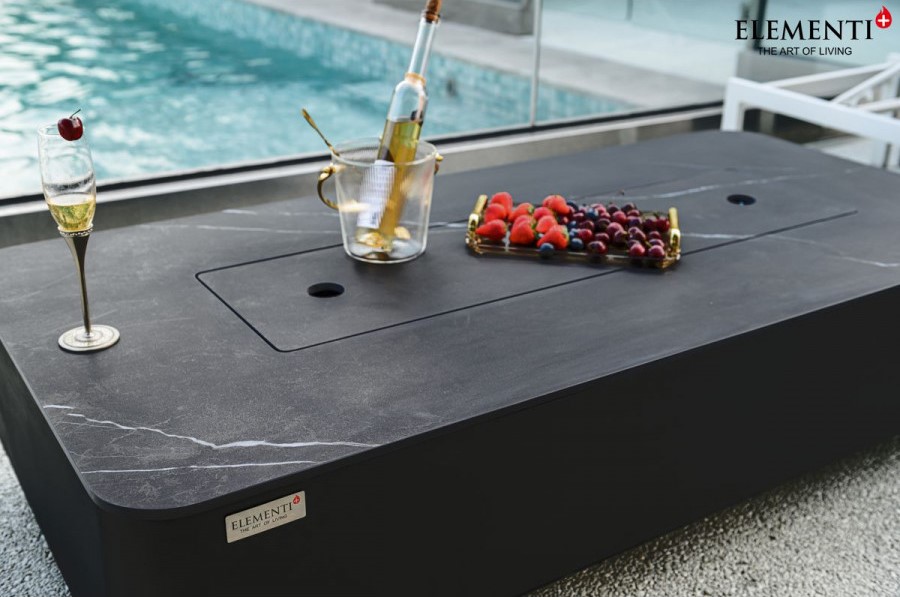 trädgårdsbord med gas spis svart marmor betong