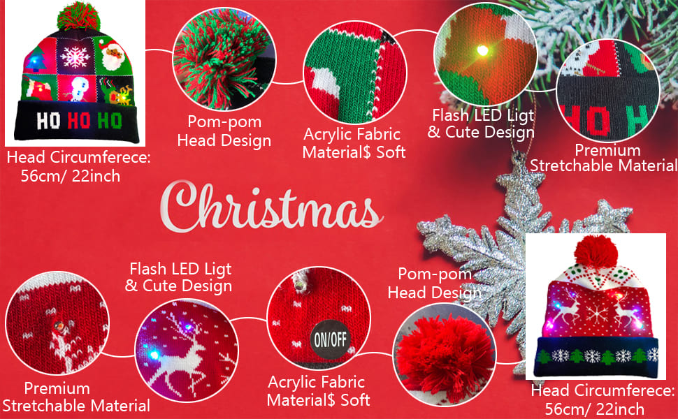 Vintermössa till jul med olika motiv (design) lyser upp med LED